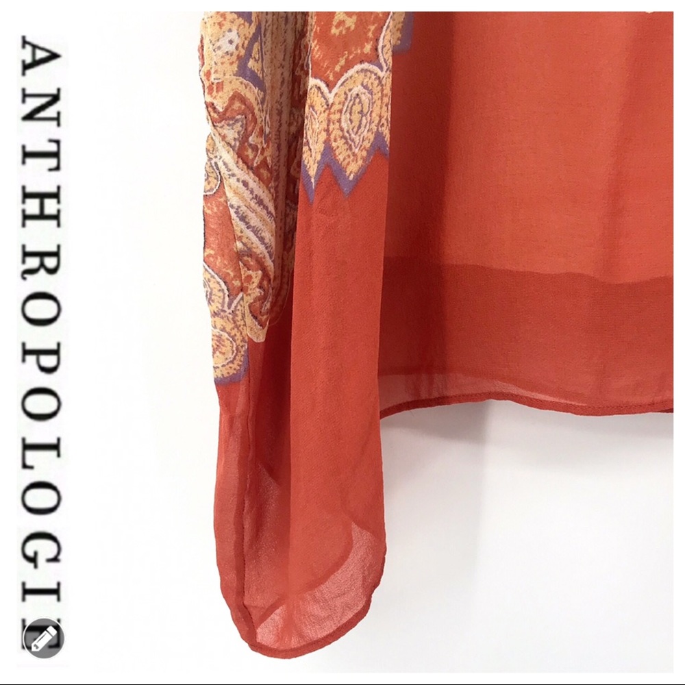 💕SALE💕Anthropologie Maeve Nalina Coral Silk Top - Picture 7 of 8